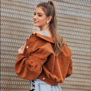 SHEIN Corduroy Metal Button Solid Crop Jacket